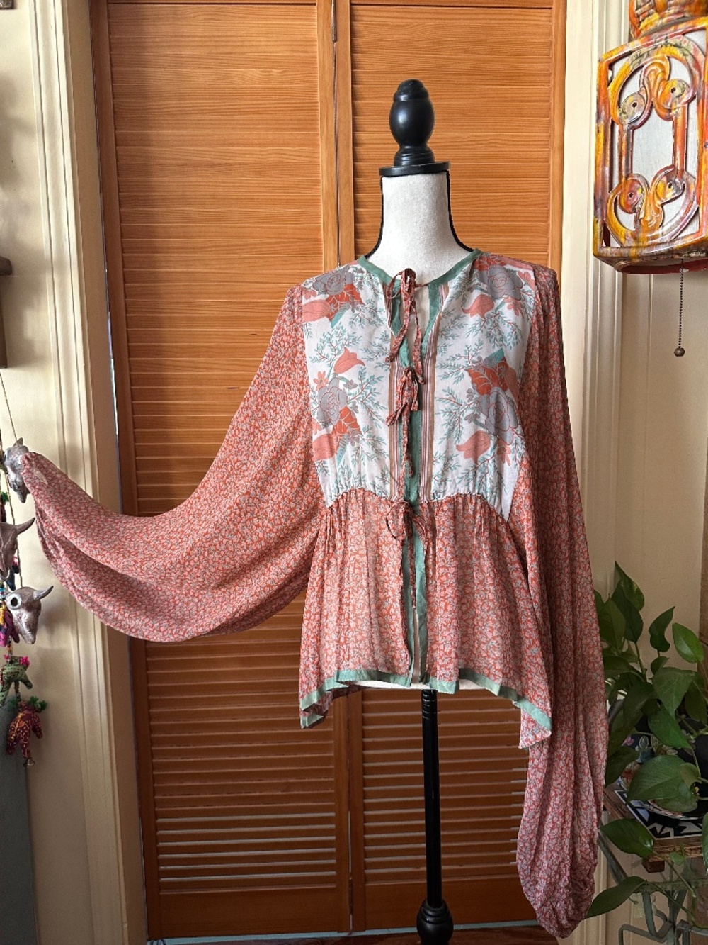 Vintage STRIP THRILLS BLOUSE 1970s Sheer Floral Crepe Hollywood RARE!